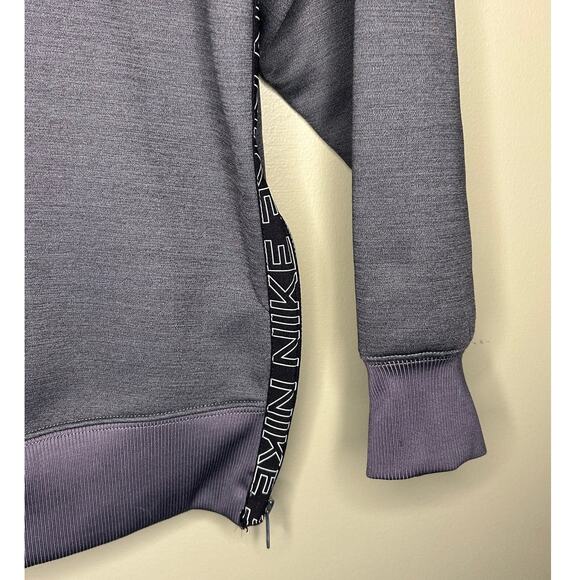 Nike Therma-FIT Fleece Crewneck Side Zip Logo Gray Black Oversize Womens Small - Picture 7 of 8